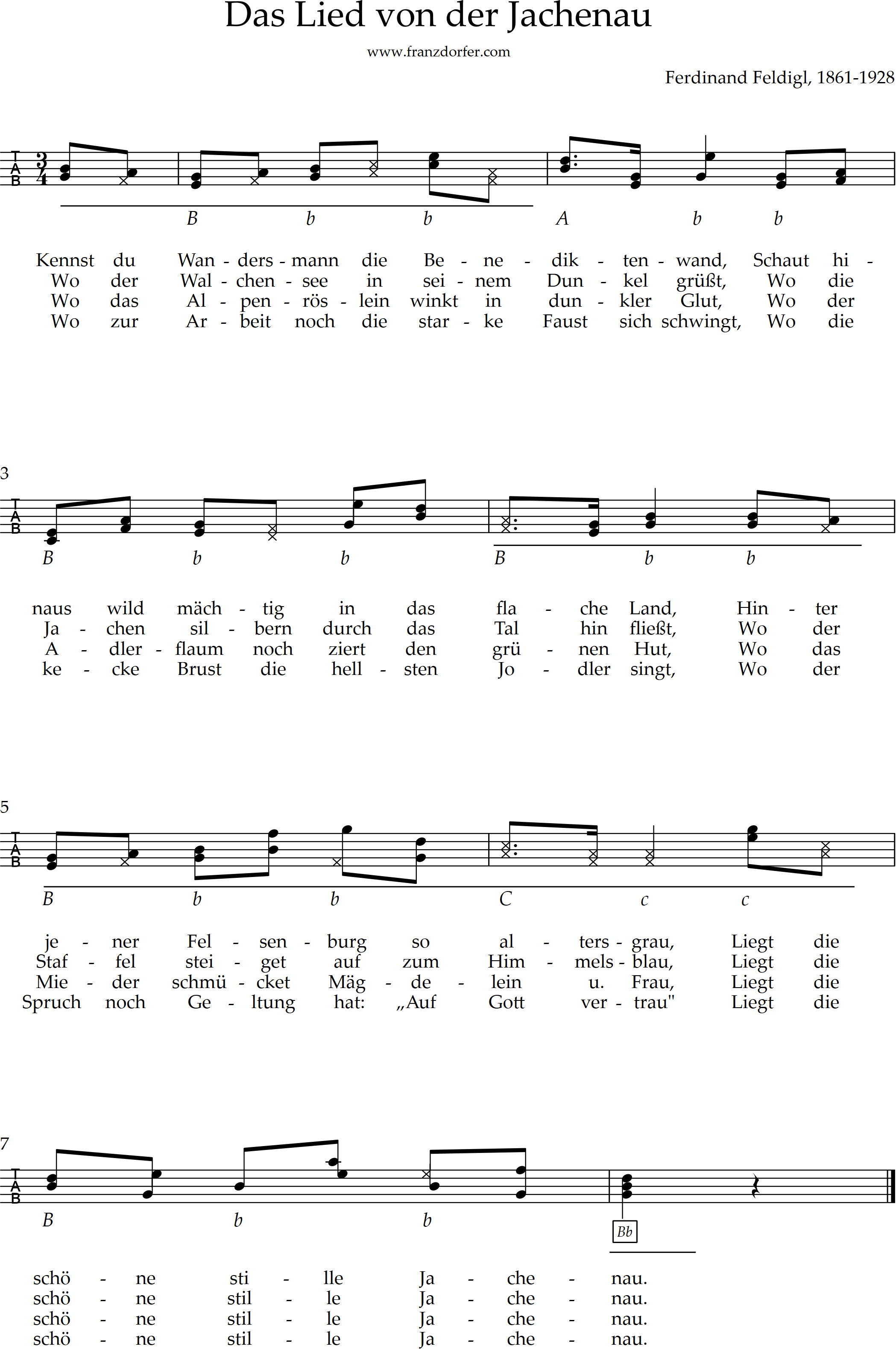 Jachernauer Lied, steirische, Quetschn Das lied von der Jachenau - griffschrift